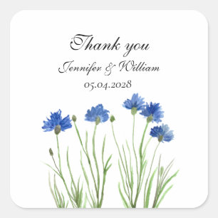 Kornblumen Wildblumen Blumen Aquarell Hochzeit Quadratischer Aufkleber