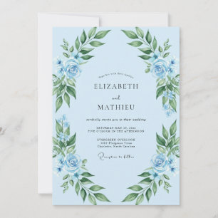 Kornblumenblattige Rosenhochzeit Einladung