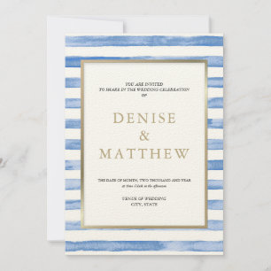 Kornblumenblau Aquarellstreifen & Goldschriftzug Einladung