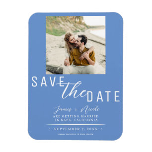 Kornblumenblau Save-the-Date-Foto-Hochzeit Magnet