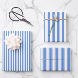 Kornblumenblau-weiße Streifen Geschenkpapier Set