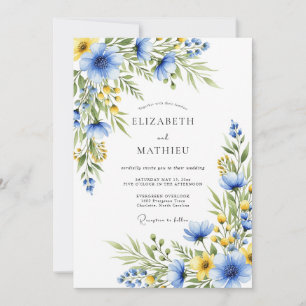 Kornblumenblaue Ätherische Wildblumenhochzeit Einladung
