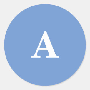 Kornblumenblaue Monogramm-Initiale Weiß Benutzerde Runder Aufkleber
