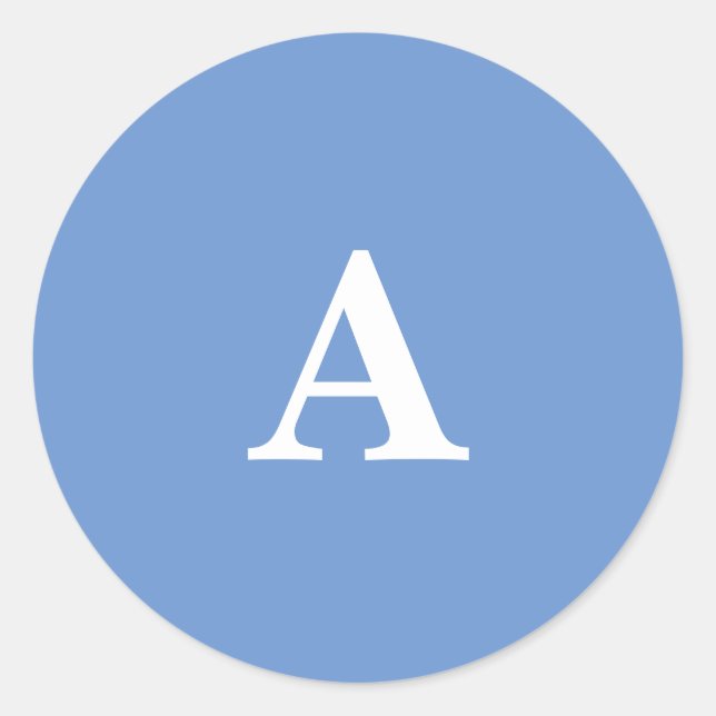 Kornblumenblaue Monogramm-Initiale Weiß Benutzerde Runder Aufkleber (Vorderseite)