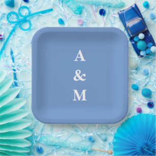 Kornblumenblaue Monogramme Initialen Elegante Hoch Pappteller