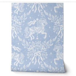 Kornblumenblaue Rococo-Karussellpferde & Floralien Tapete