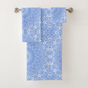 Kornblumenblaue Symmetrie-Mandala Badhandtuch Set