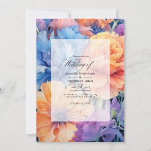 Kornblumenblaue und Pfirsich-blumige Hochzeit Einladung