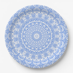 Kornblumenblaues Mandala-Muster Pappteller