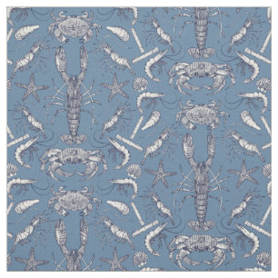 kornische Krustentiere Damast Blau Ultra Marine Stoff
