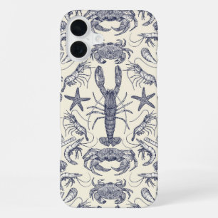 Kornwall Krebstiere Damast Blau Perle iPhone 16 Plus Hülle
