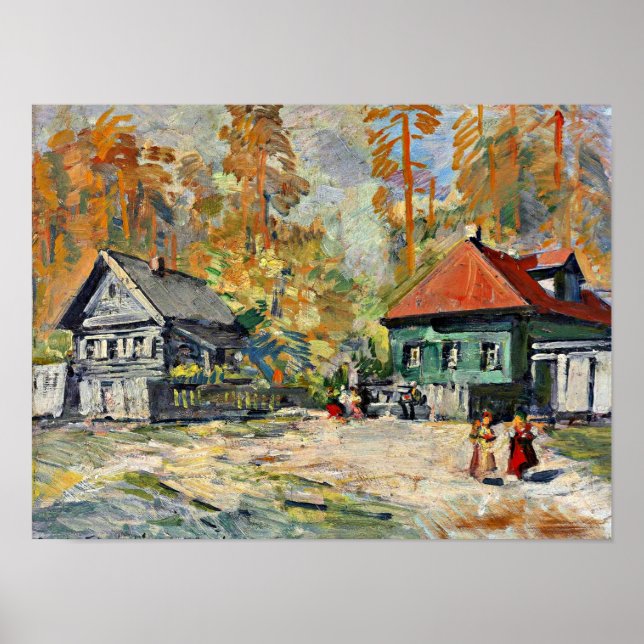Korovin - Herbst in einem russischen Dorf Poster (Vorne)