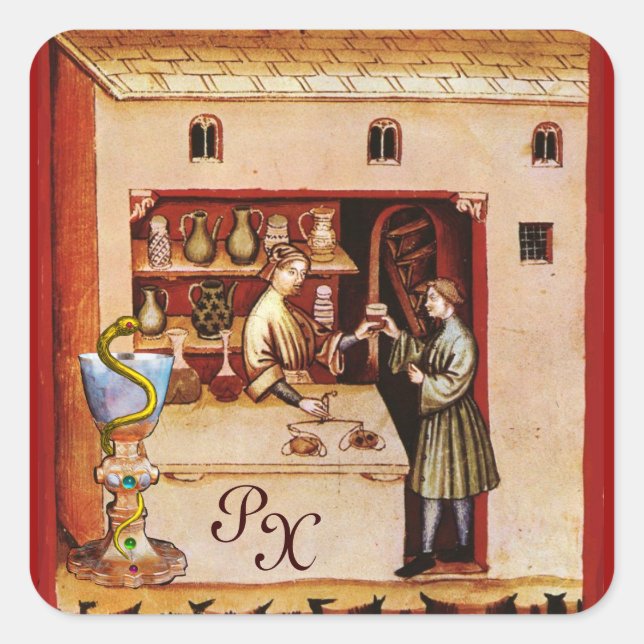 KÖRPER DER HYGEIA MONOGRAM-MEDIZIN, Pharmacy Quadratischer Aufkleber (Vorderseite)