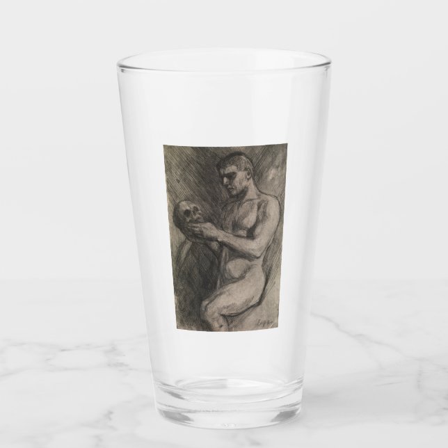 Körper eines Mannes, der einen Schädel hält (von A Glas (Vorderseite)