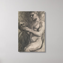 Körper eines Mannes, der einen Schädel hält (von A Leinwanddruck