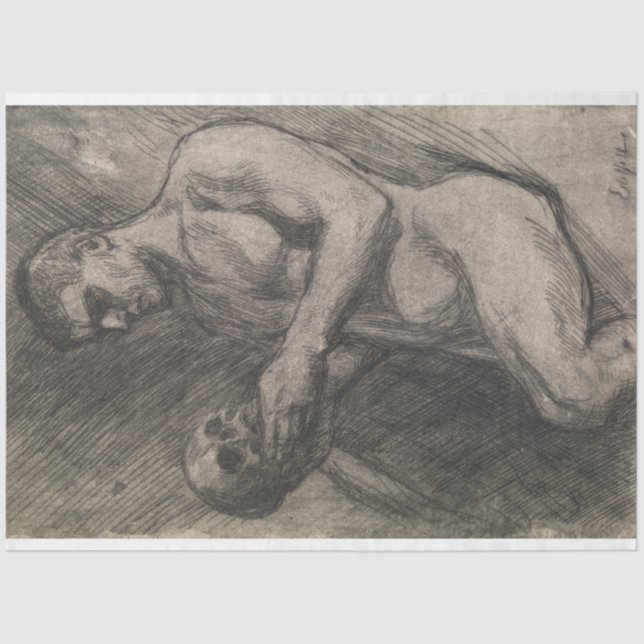 Körper eines Mannes, der einen Schädel hält (von A Seidenpapier (Vorderseite)