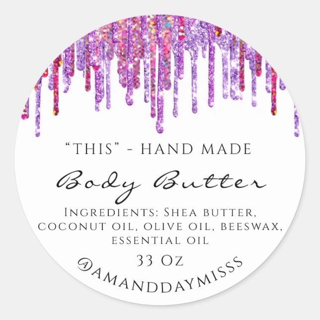 Körperbutterverpackung Kosmetika Lila Tropfen Runder Aufkleber (Vorderseite)