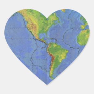 Körperliche Karte der Welt1994 - tektonischer Herz-Aufkleber