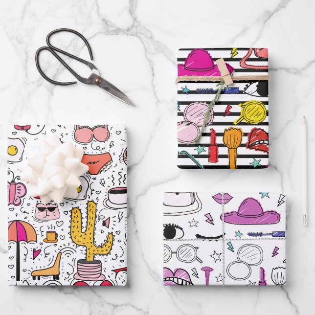 Körperpflegekosmetik Girly Pattern Geschenkpapier Set (Vorderseite)