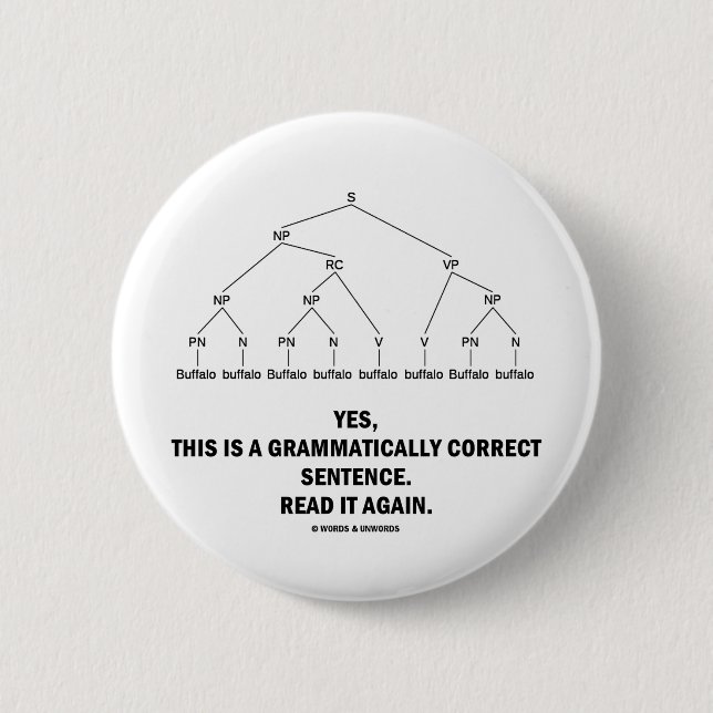 Korrekter Satz des Büffel-(8mal) grammatisch Button (Vorderseite)