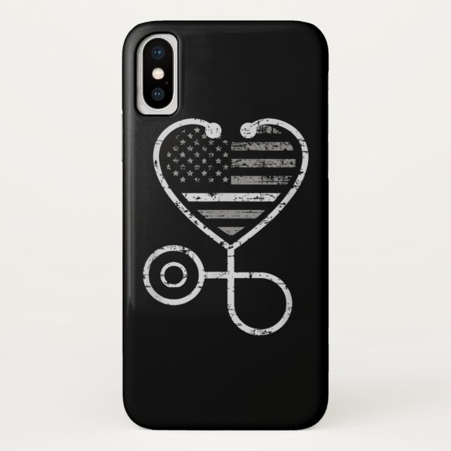 Korrektur der US-Fahne "Nurse Thin Gray Line Heart Case-Mate iPhone Hülle (Rückseite)