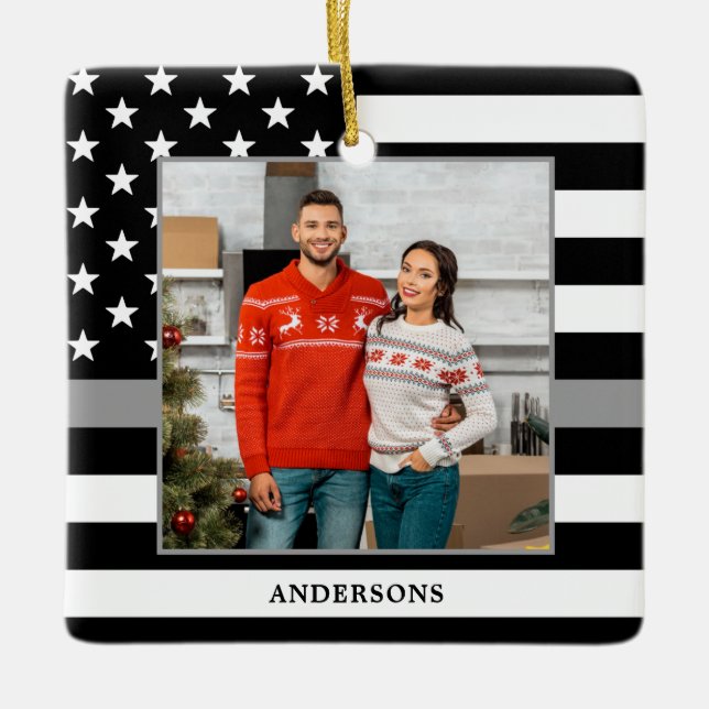 Korretional Officer Custom Foto von Gray Christmas Keramikornament (Vorderseite)