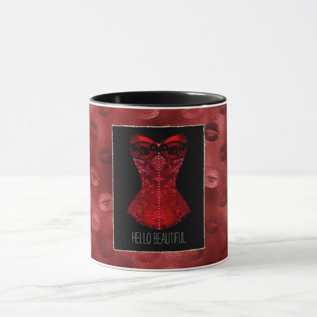 Korsett mit roten Lippen  Tasse (Zentrum)