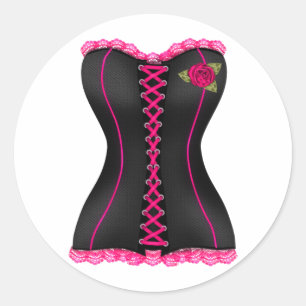 Korsett Schwarz Rosa Rose Runder Aufkleber