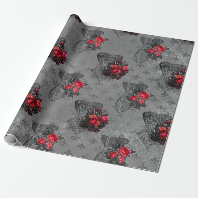 Korsett und Rote Rose Geschenkpapier (Ungerollt)