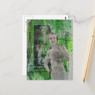 Korsetts Retro Frau Mixed Media Collage Postkarte