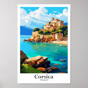 Korsika Frankreich Art Vintage Reise Illustration Poster