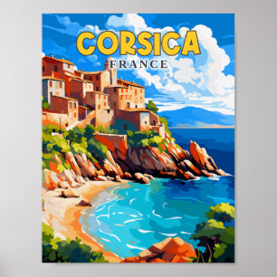 Korsika Frankreich Vintage-Reiseillustration Poster