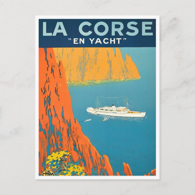 Korsika mit Yacht Frankreich Vintage Reise Postkarte (Vorderseite)
