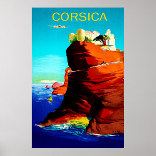 Korsika, mittelalterliche Festung auf der Klippe, Poster