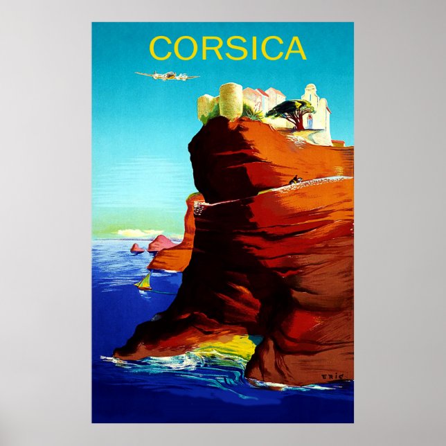 Korsika, mittelalterliche Festung auf der Klippe,  Poster (Vorne)