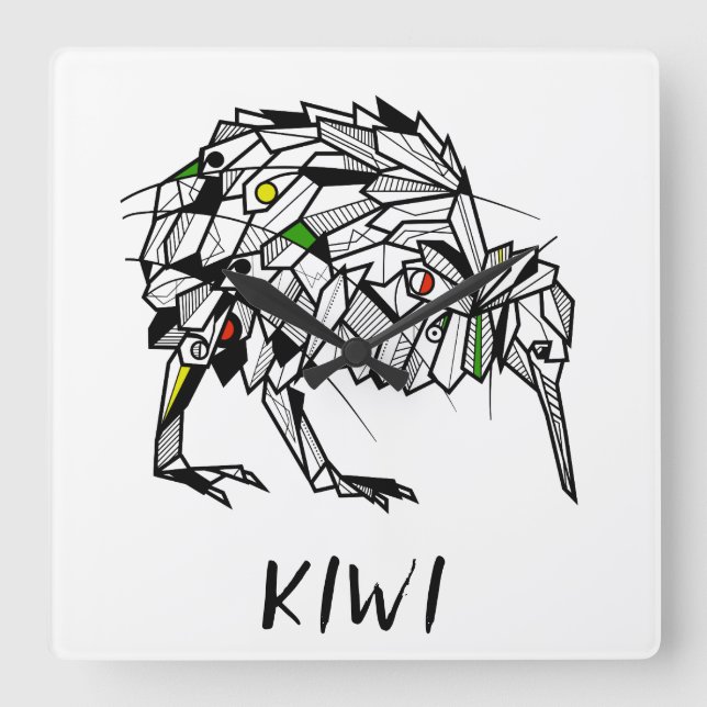 Koru-Kiwi Quadratische Wanduhr (Vorderseite)
