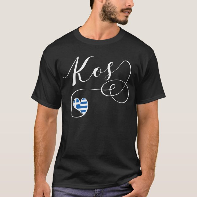 Kos Heart in Flag, Griechenland, I Liebe Kos, Cos  T-Shirt (Vorderseite)