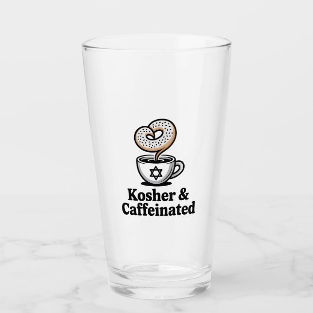 Koscher und koffeinierter jüdischer Kaffee Hanukka Glas (Vorderseite)