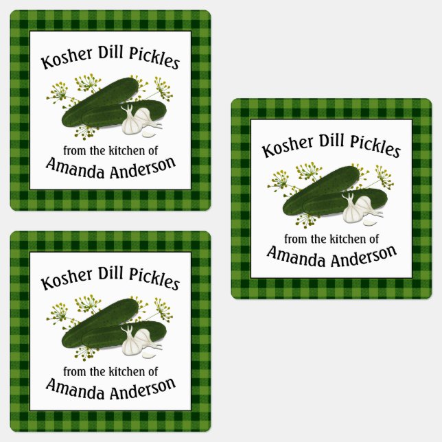 Kosher Dill Pickles Kariert Square Food Label Etiketten (Gruppe)