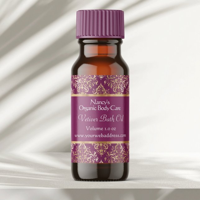 Kosmetikmarke "Burgundy Damask & Goldfolie" 4 Quadratischer Aufkleber (Von Creator hochgeladen)