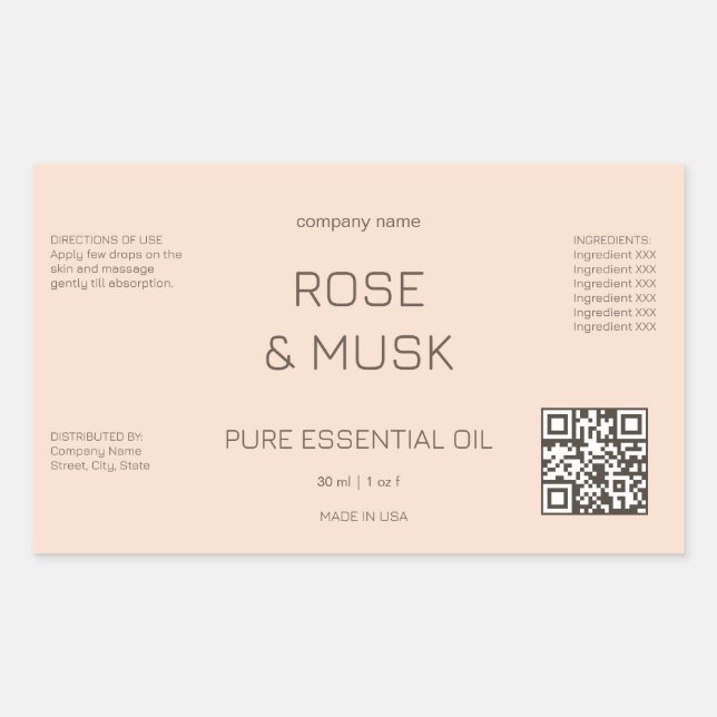 Kosmetiköl-Etiketten / Tropfflasche mit QR-Code Rechteckiger Aufkleber (Vorderseite)