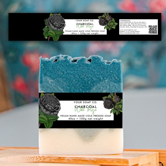 Kosmetische Bar-Seife Bauchband-Etikett Wrap Schwa Einladungsbanderole (Cosmetic Bar Soap Belly Band Label Wrap Black Rose)