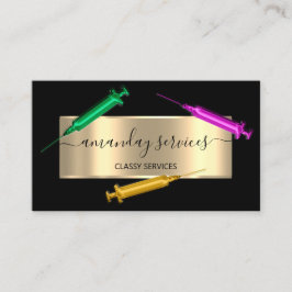 Kosmetologe Spritze Botox B12 QRCode Black Pink Visitenkarte