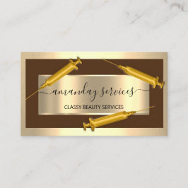 Kosmetologe Spritze Botox B12 QRCode Brown Gold Visitenkarte