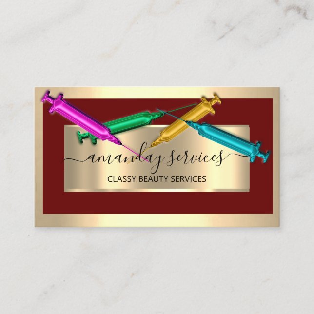 Kosmetologe Spritze Botox B12 QRCode Burgundy Visitenkarte (Vorderseite)