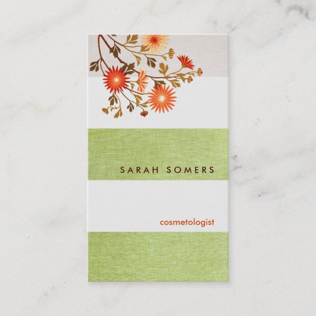 Kosmetologie Grüngestreifte Linen Naturschönheit Visitenkarte (Vorderseite)