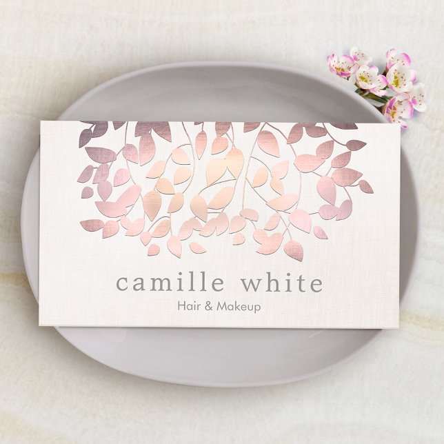Kosmetologie Imitate Rosa Foil Blätter Linen Look Visitenkarte (Von Creator hochgeladen)