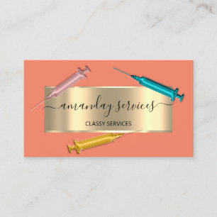 Kosmetologin Spritze Botox B12 QRCode Blue Coral Visitenkarte