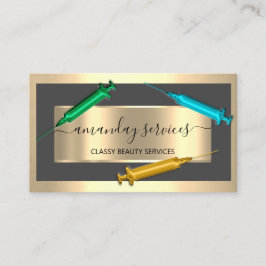 Kosmetologin Spritze Botox B12 QRCode Gray Gold Visitenkarte