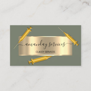 Kosmetologin Spritze Botox B12 QRCode Mint Gold Visitenkarte